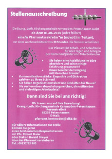 Stellenausschreibung Pfarramtssekritär*in